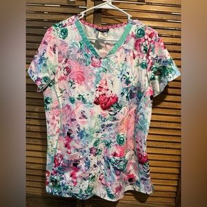 Healing hands floral print large scrub top.